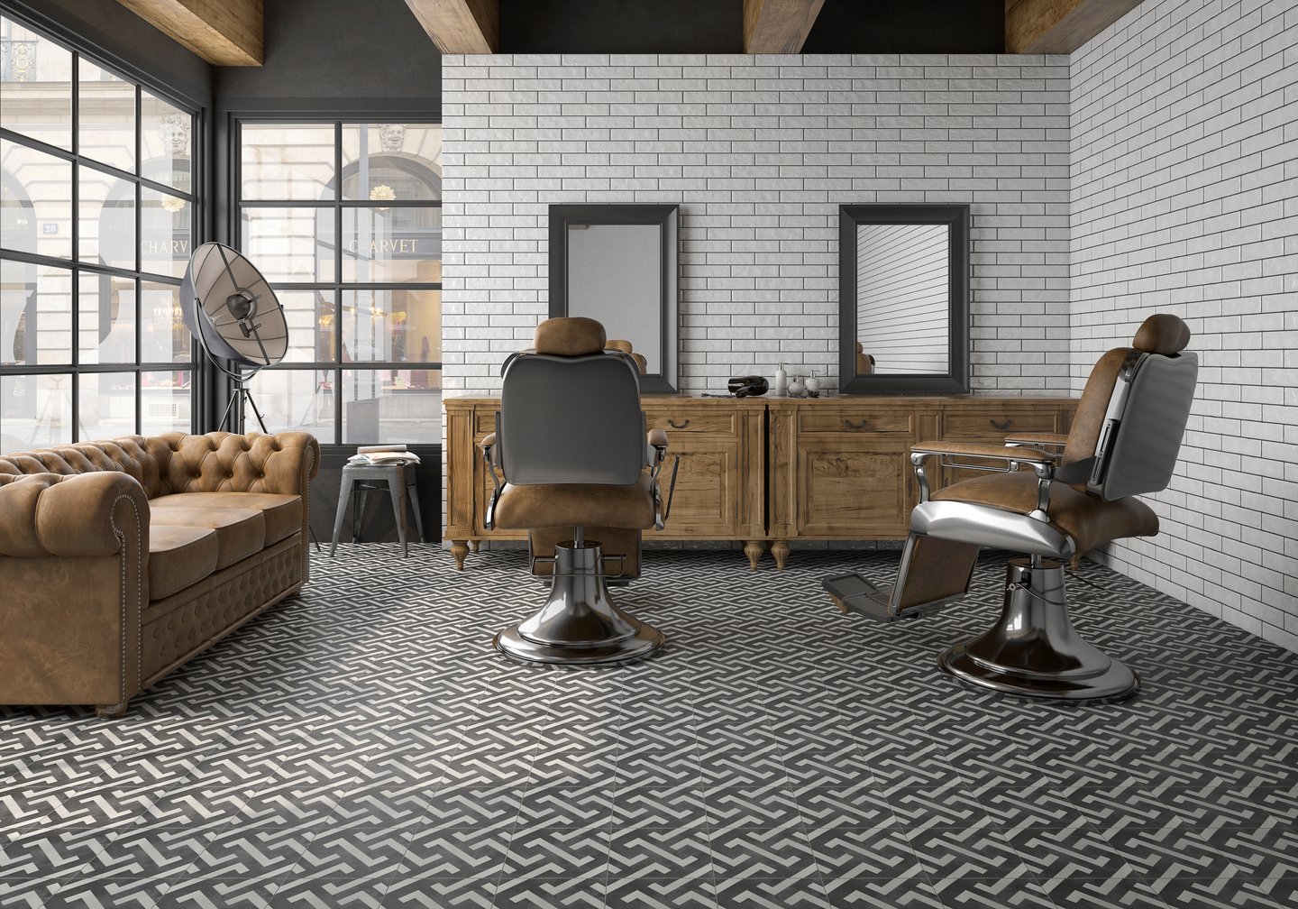 Lattialaatta Cello Art Signac 22,3x22,3 mustavalkoinen 1m²