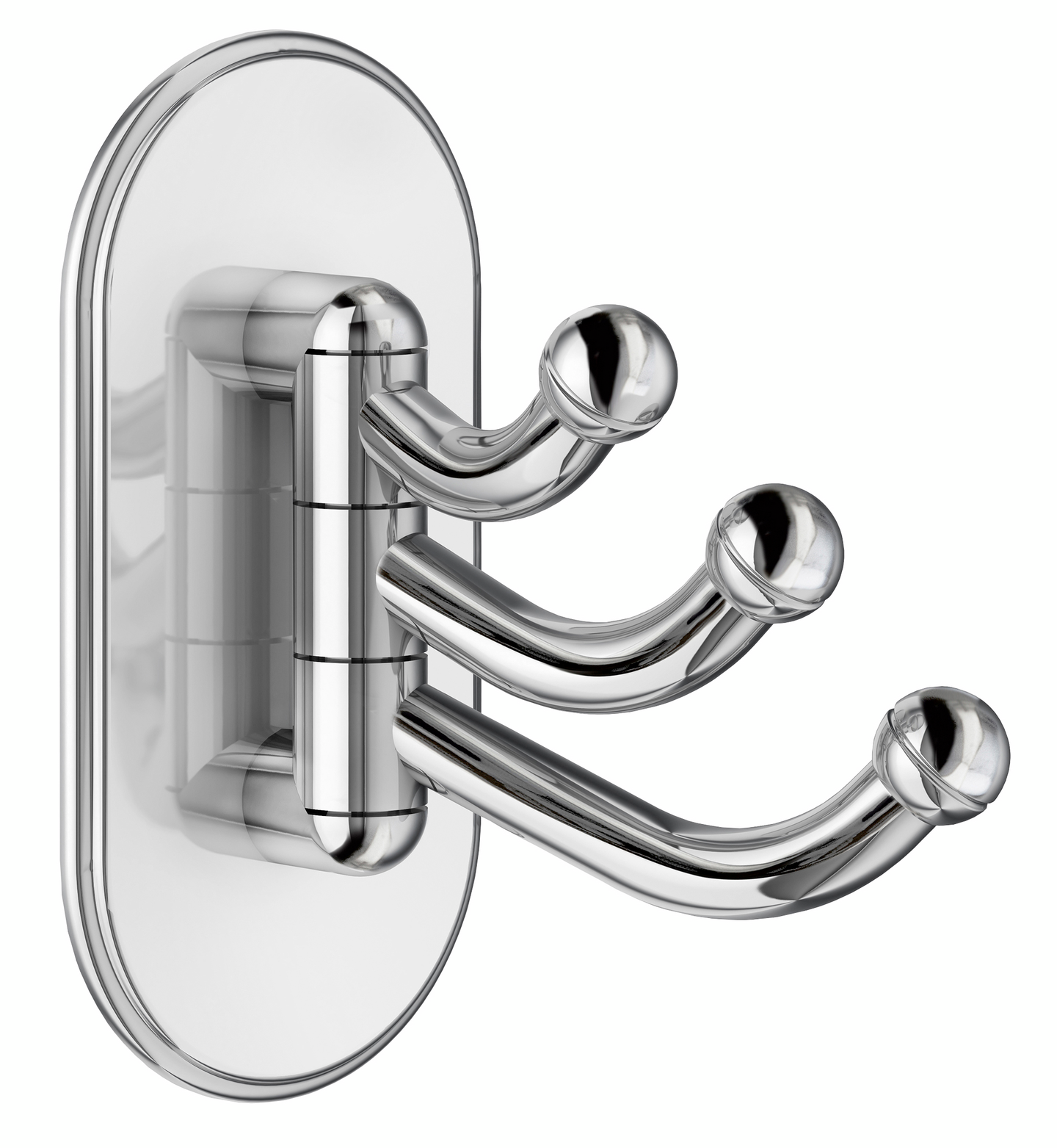 Kääntyvä kolmoiskoukku Beslagsboden tarrakiinnitys BK1123 kiillotettu kromi