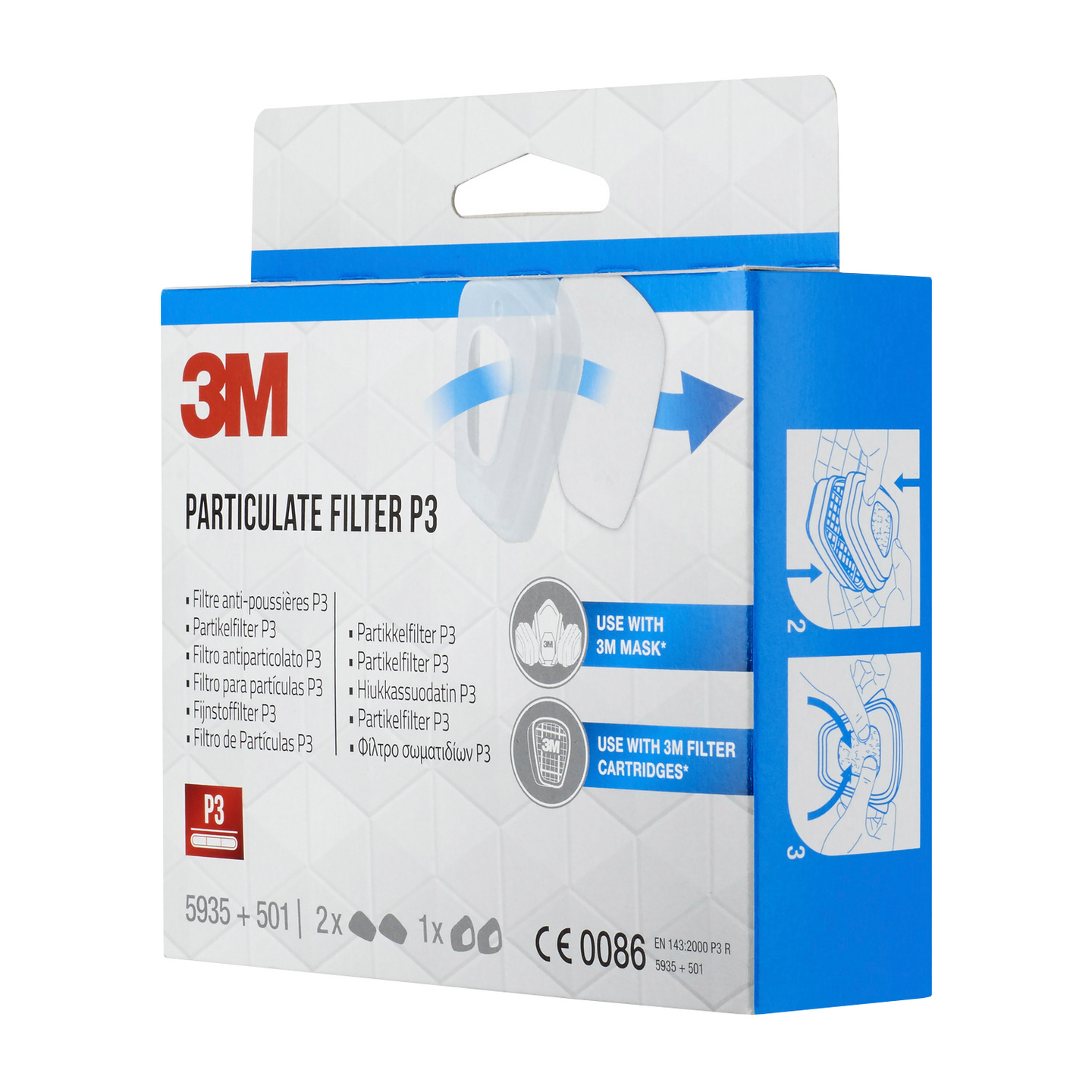 Hiukkassuodatin 3M 5935 Pro2 P3 liitetään kaasusuodattimeen