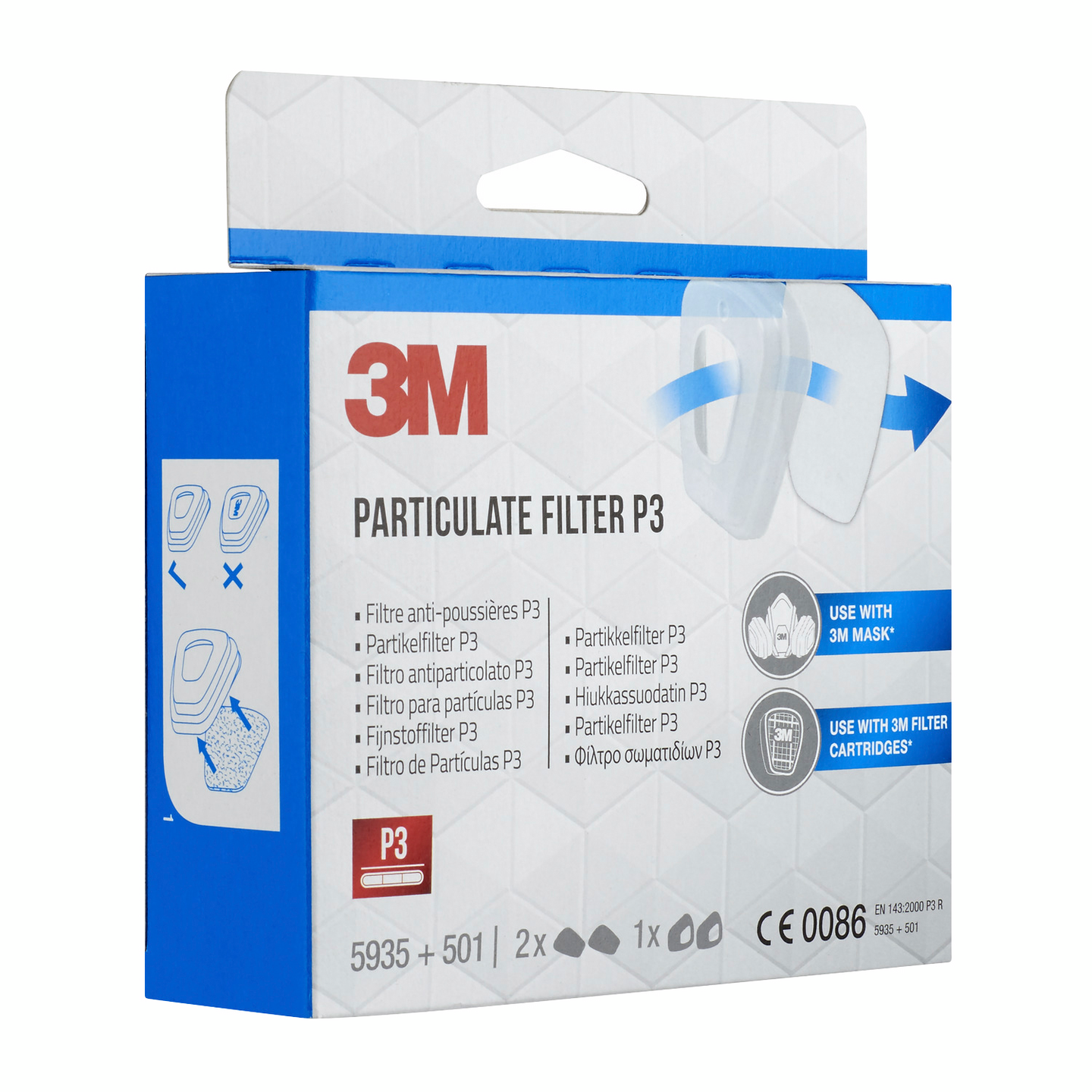 Hiukkassuodatin 3M 5935 Pro2 P3 liitetään kaasusuodattimeen