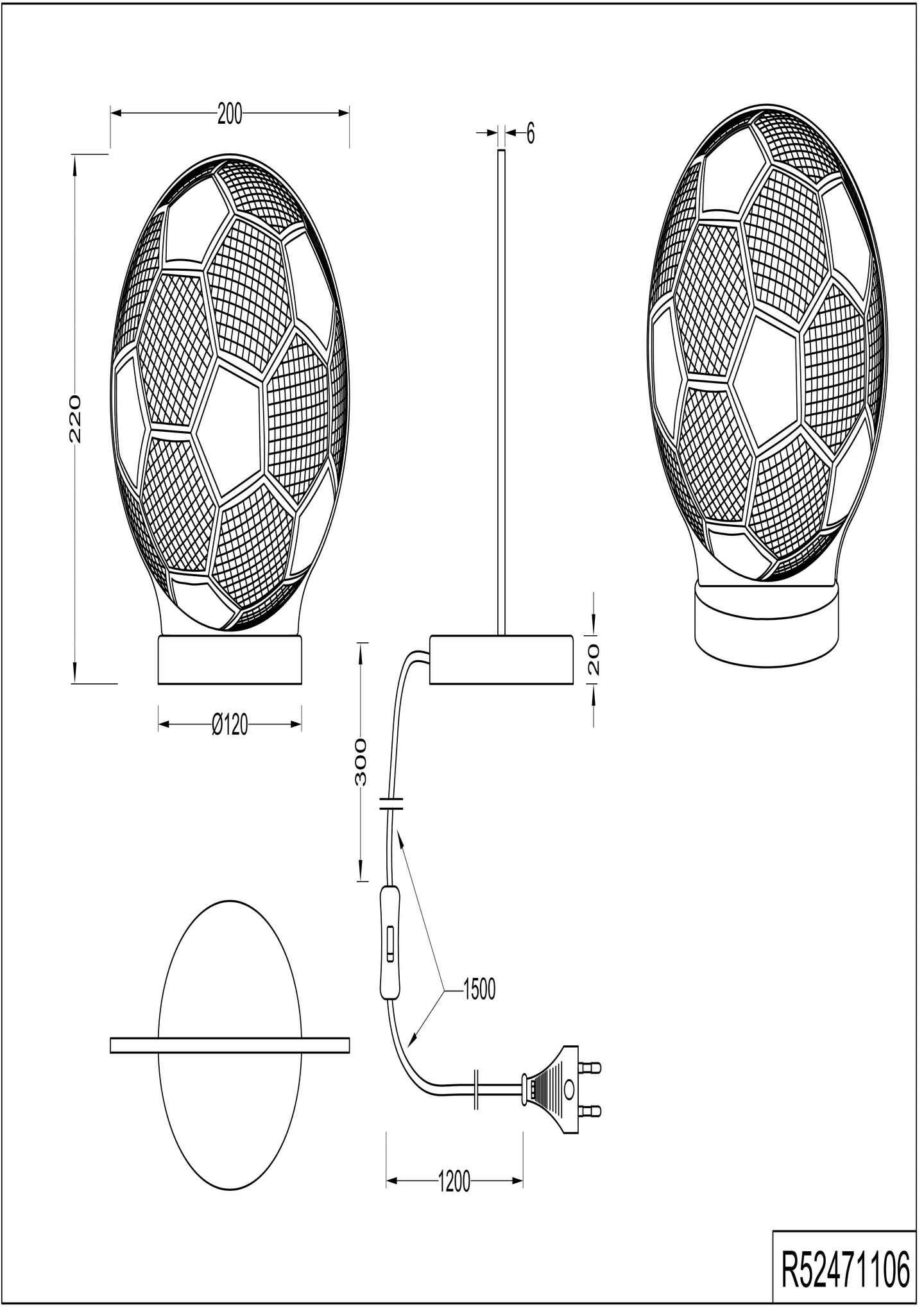 Pöytävalaisin TRIO Ball led kromi