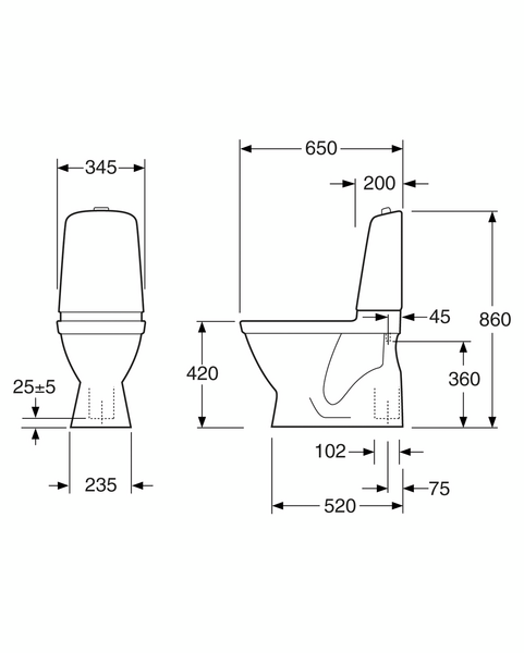 Wc-istuin Gustavsberg Nautic 1500HF piilo 1-toiminen ilman kantta