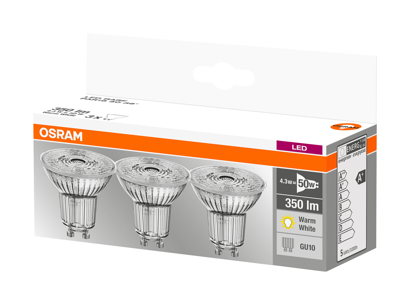 Led-kohdelamppu OSRAM Base 350lm 2700K GU10 3kpl