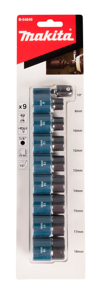 Voimahylsylajitelma Makita 9-osainen 1/2