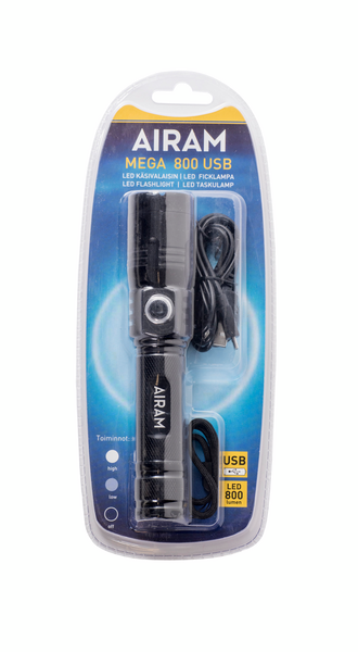 Taskulamppu Airam Mega USB-ladattava 800lm