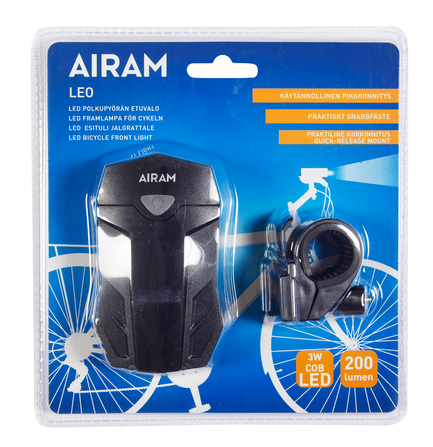 Polkupyörän etuvalo Airam Leo paristokäyttöinen 3W 200lm