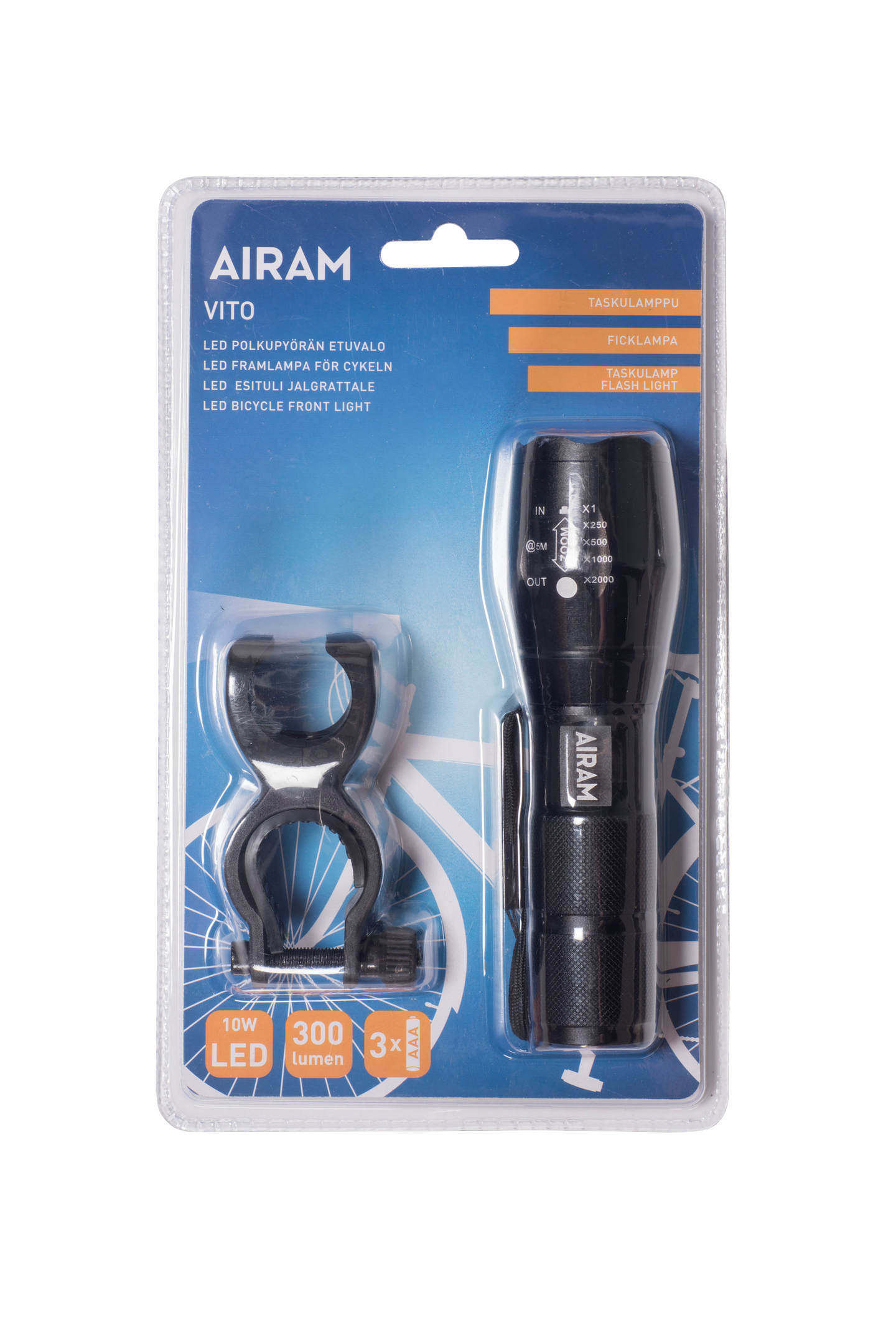 Polkupyörän etuvalo/taskulamppu Airam Vito 10W 300 lm