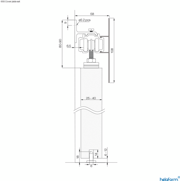 Liukuovikiskosetti Helaform peitelevyllä 655/2100mm/harmaa