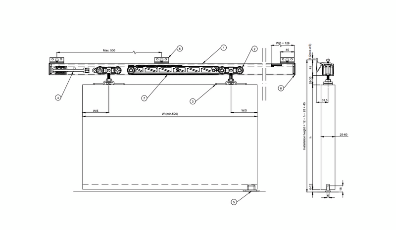 Liukuovikiskosetti Helaform 75 Flow Soft Close 2400mm