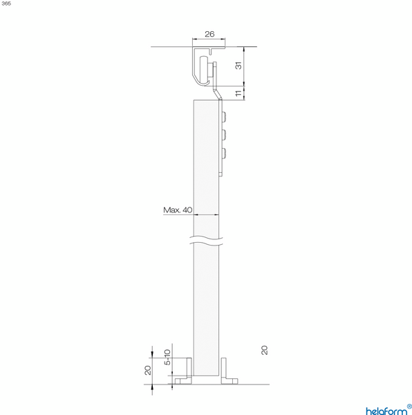 Liukuovikiskosetti Helaform kalusteovelle 365/1500mm