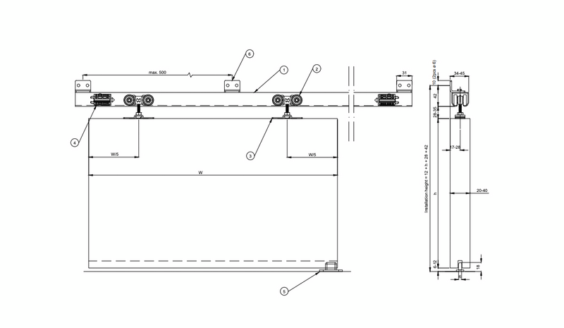 Liukuovikiskosetti Helaform 75 Junior 2000mm maks. 50 kg ovelle
