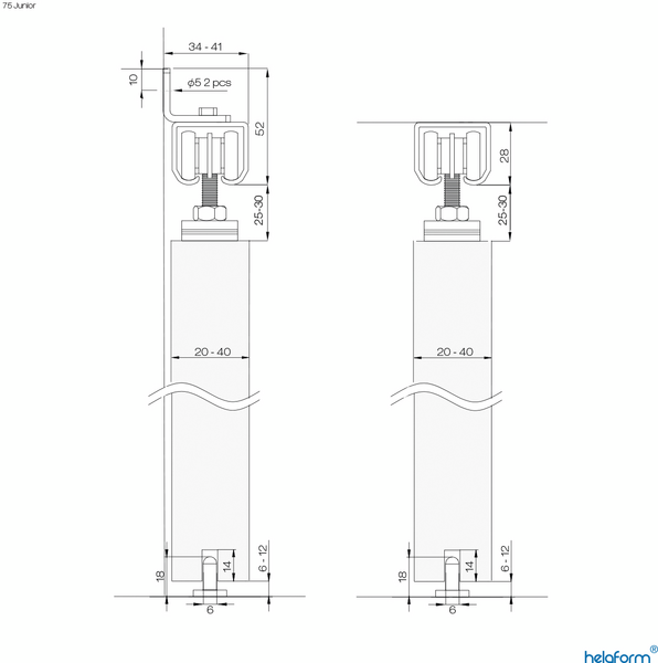 Liukuovikiskosetti Helaform 75 Junior 2000mm maks. 50 kg ovelle