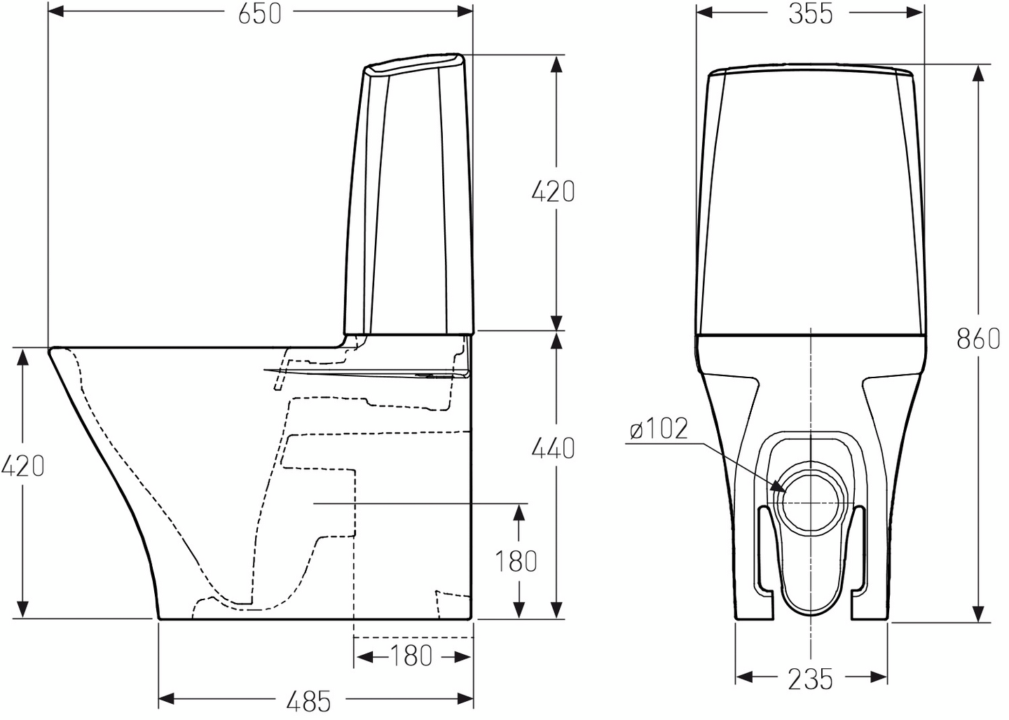 Wc-istuin IDO Glow 64 2-t ilman kantta 3836401101