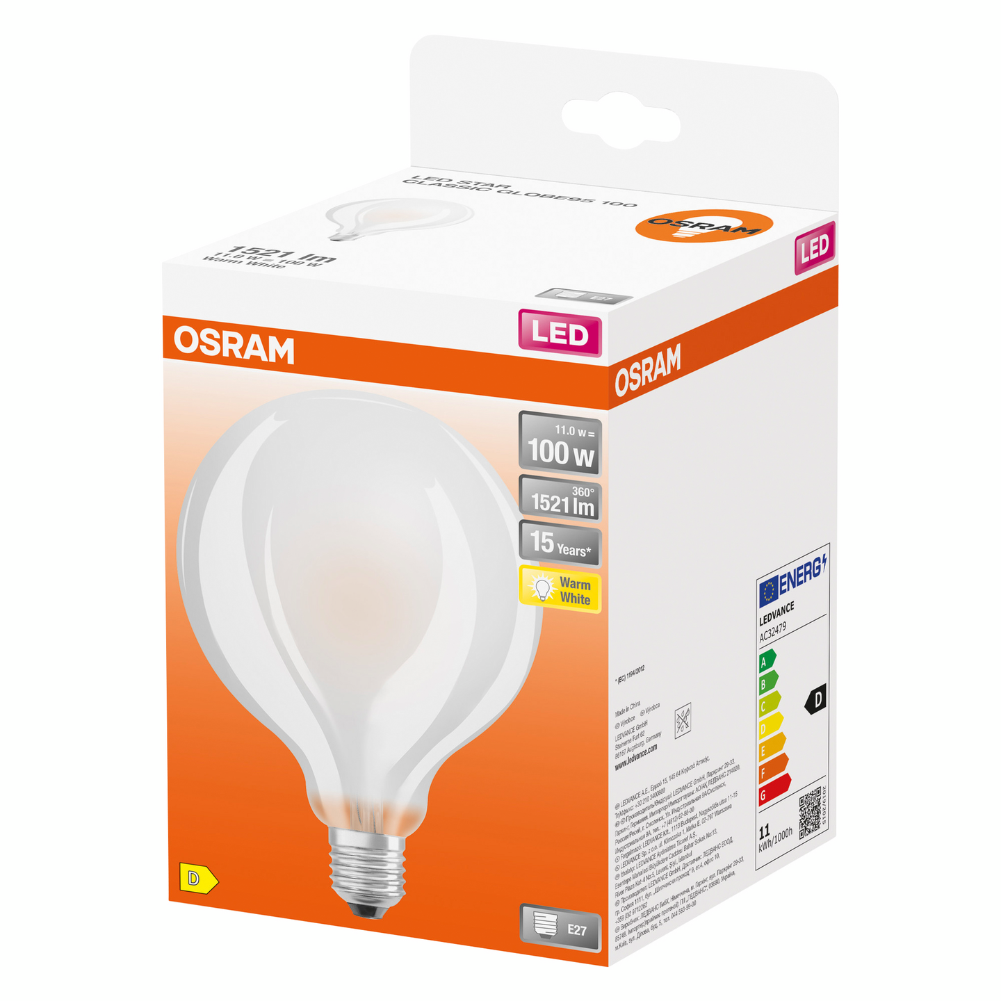 LED OSRAM GLOBE95 100 E27 MATT GLAS