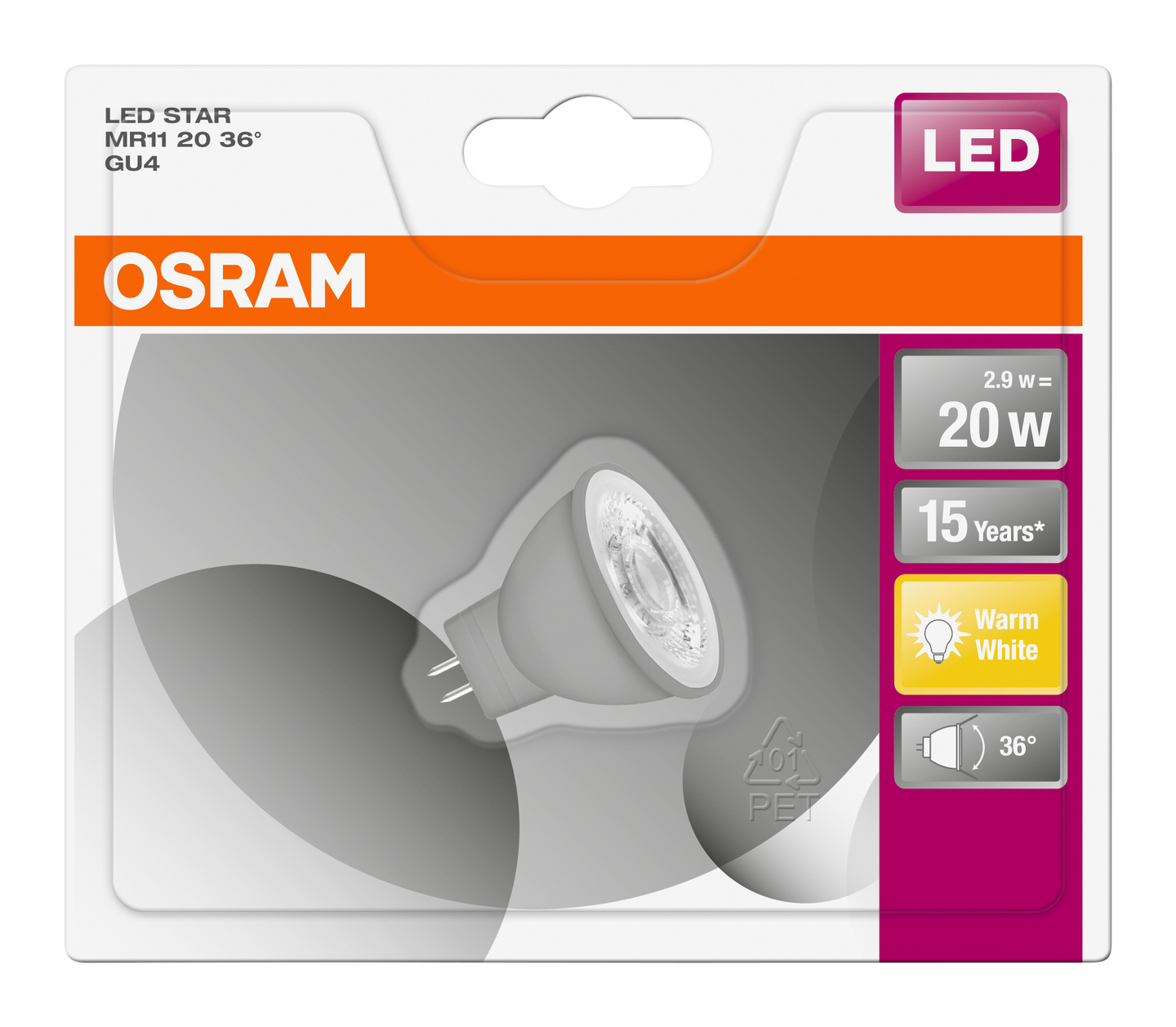 LED-LAMPA OSRAM MR11 (20) GU4 36GR STAR 827 2,9W