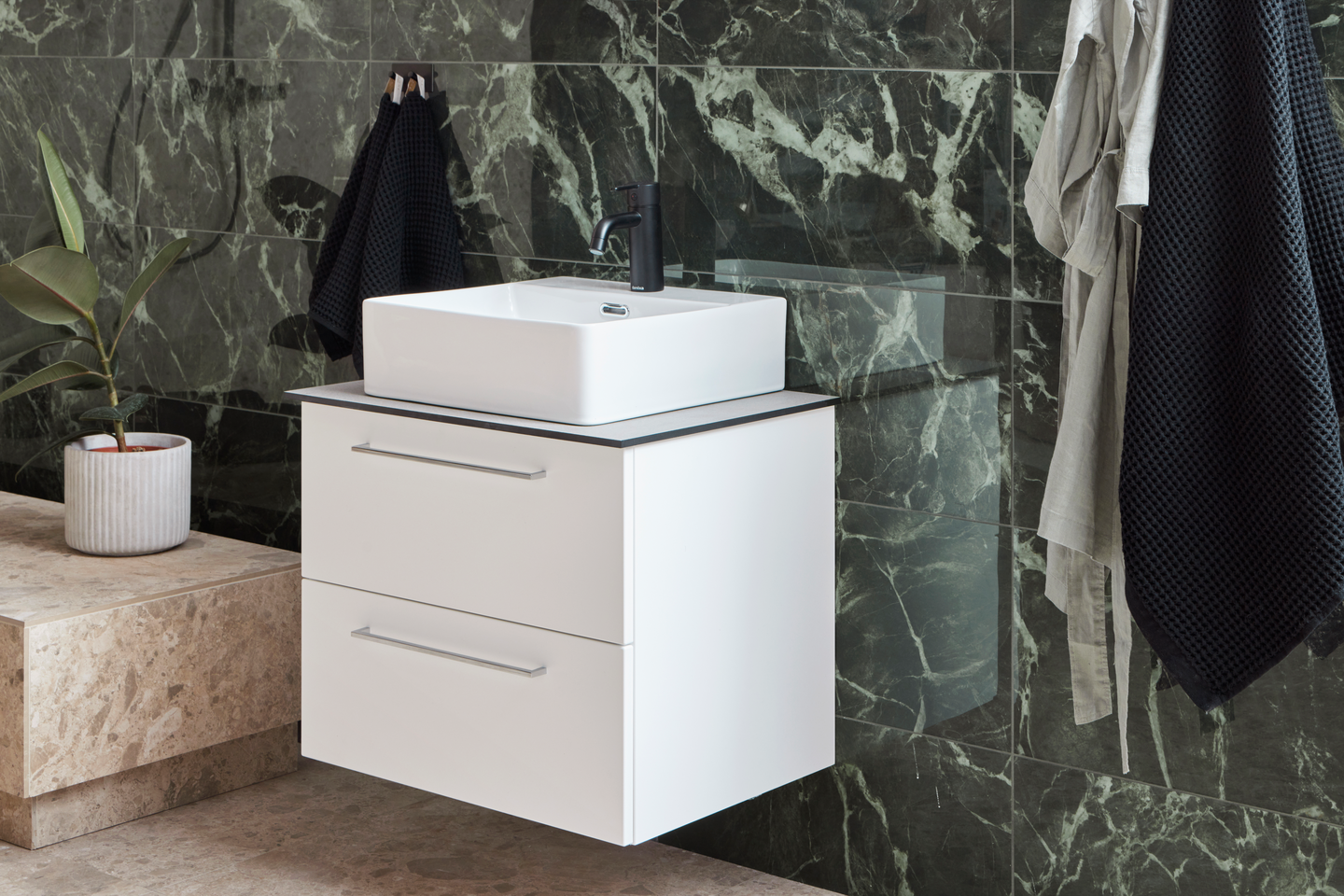 Allaskaappi Cello Wave Plus L59cm S45cm valkoinen 2 vetolaatikkoa