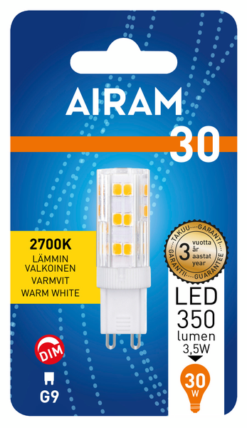 Led-lamppu Airam 350lm 3,5W G9 350lm 2700K himmennettävä