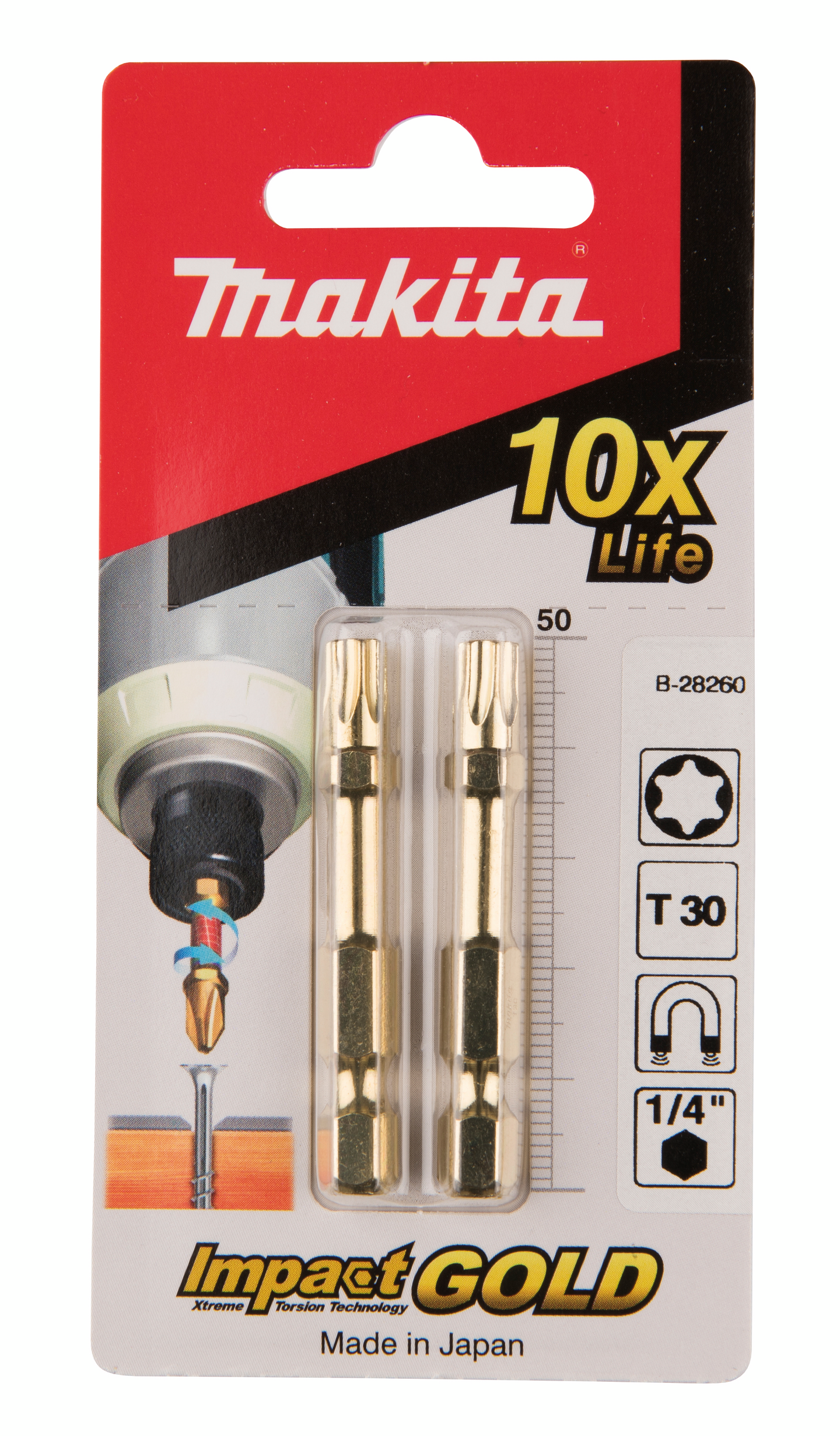 Ruuvauskärki Makita 50mm T30 2kpl Impact Gold