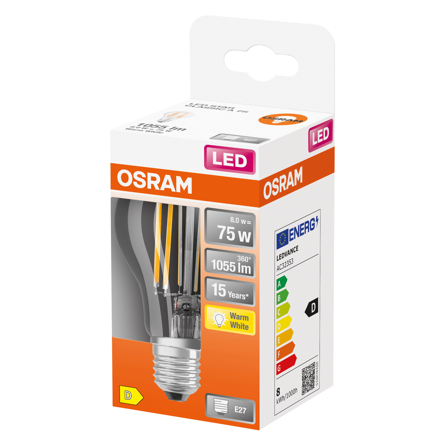 LED-LAMPA NORMAL 75 KLAR BOX E27 827 CL A OSRAM
