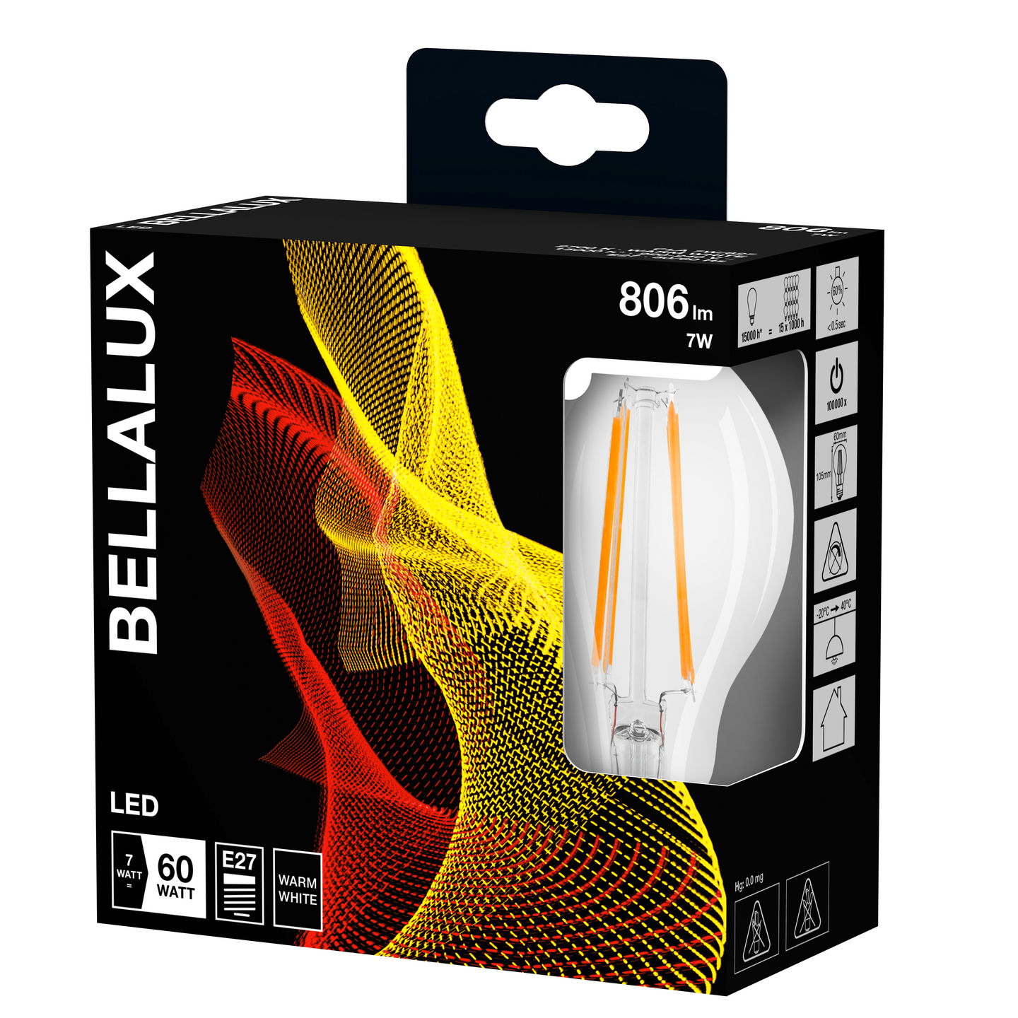 Led-lamppu Bellalux A60 806lm 827 E27 Filament 2kpl