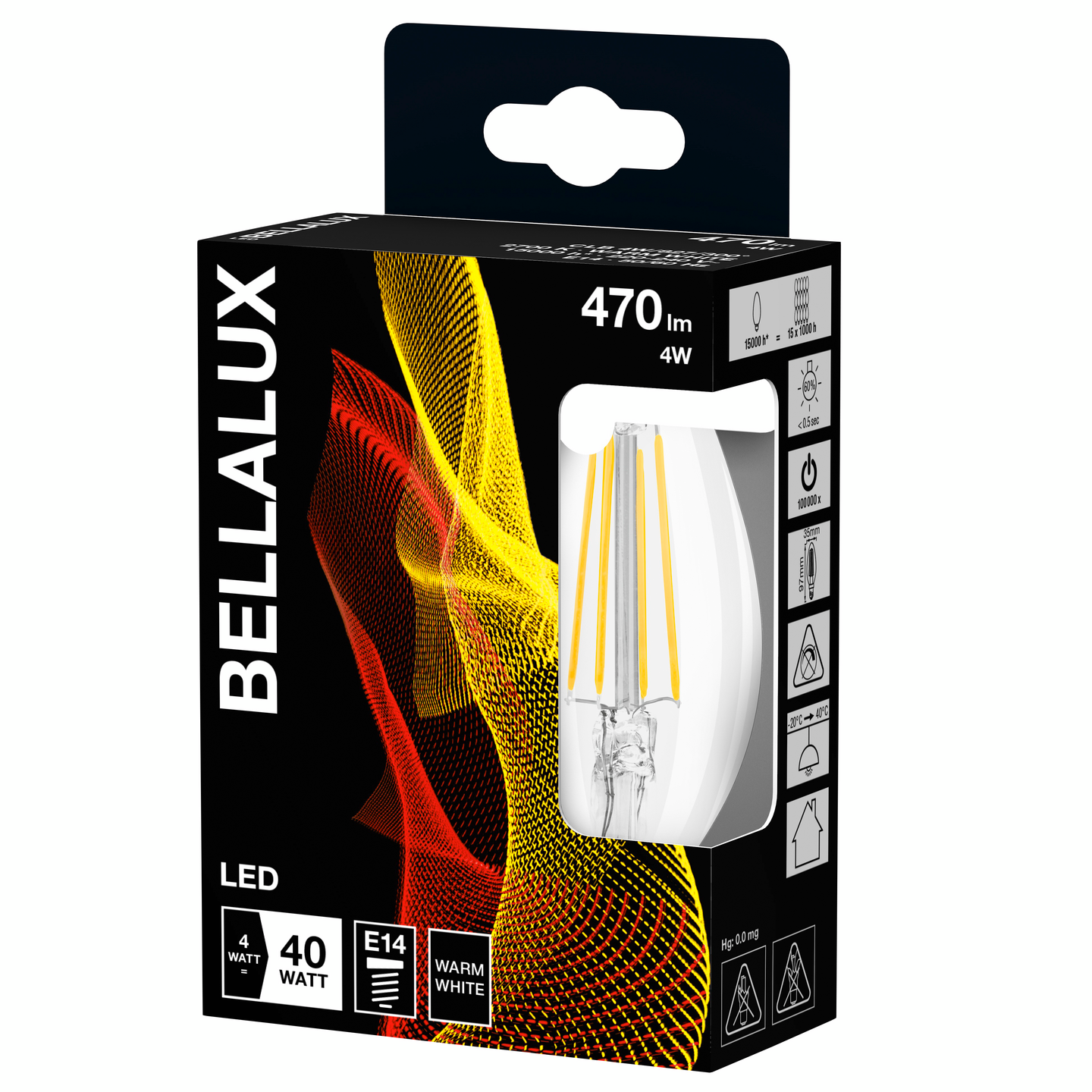 Led-lamppu Bellalux B40 470lm 827 E14 Filament 2kpl