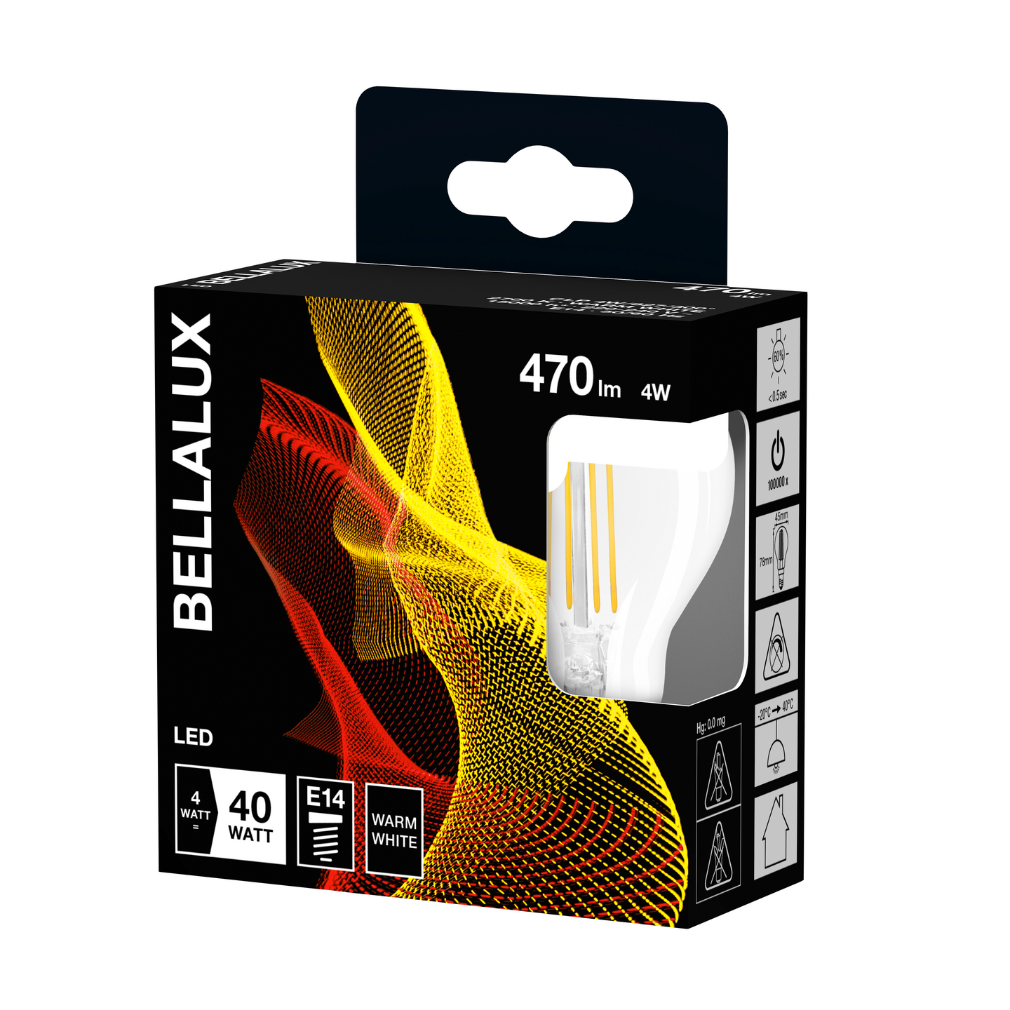 Led-lamppu Bellalux P40 470lm 827 E14 Filament 2kpl