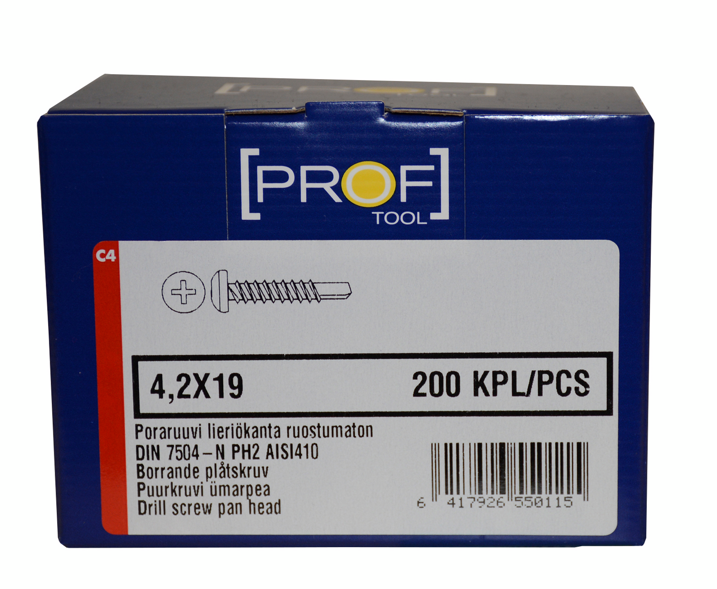 Poraruuvi PROF lieriökanta ruostumaton PH2 DIN 7504-N 4,2x19 200kpl