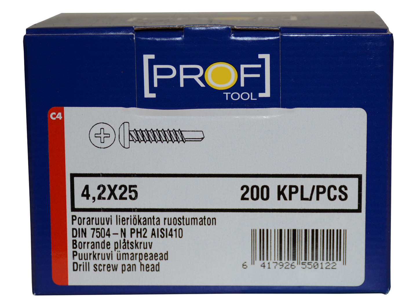 Poraruuvi PROF lieriökanta ruostumaton PH2 DIN 7504-N 4,2x25 200kpl