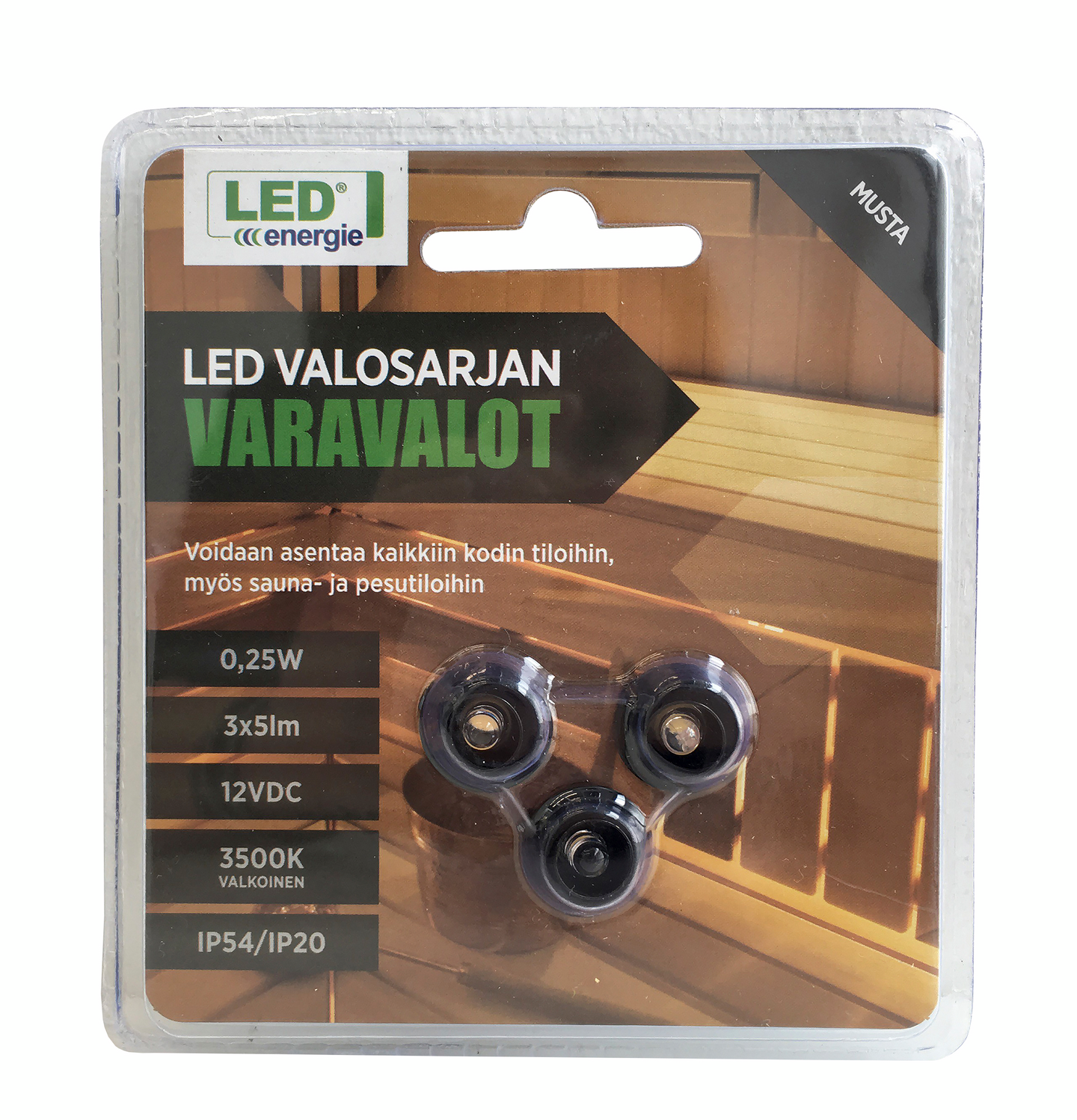 Varalamppu Led Energie-valosarjaan 3500K 3kpl musta