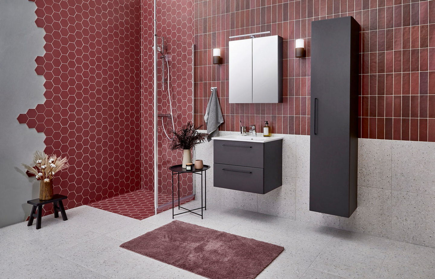 Peilikaappi Cello Wave L60 S13 K70cm grafiitinharmaa 2-osainen IP44 pistorasia