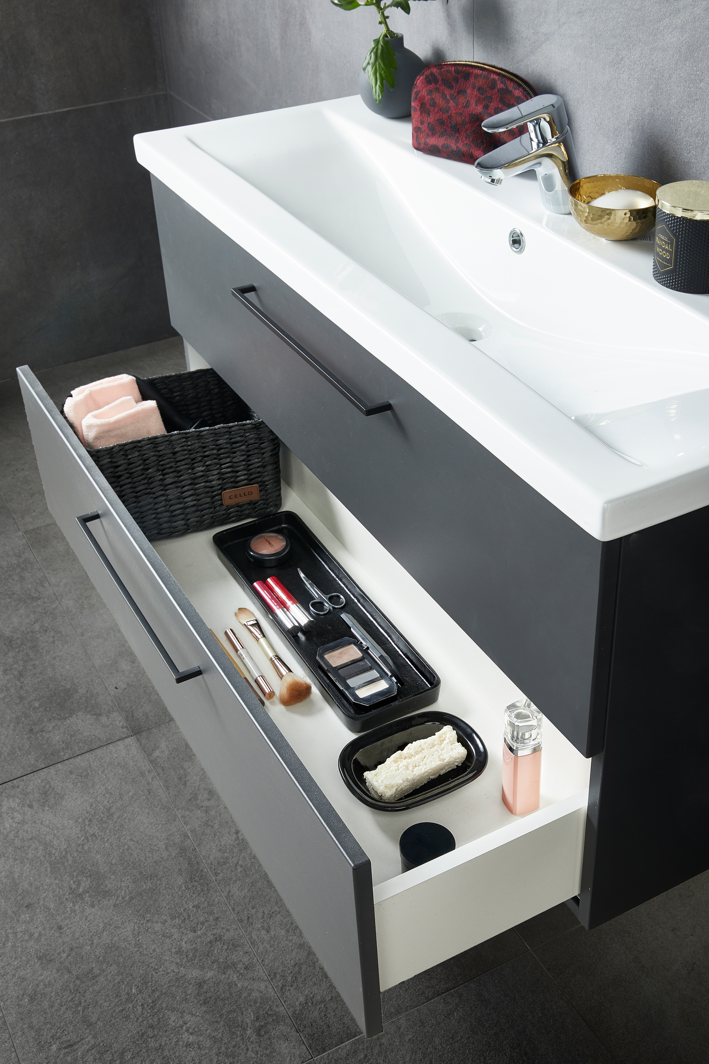 Allaskaappi Cello Wave L99cm S38cm grafiitinharmaa 2 vetolaatikkoa