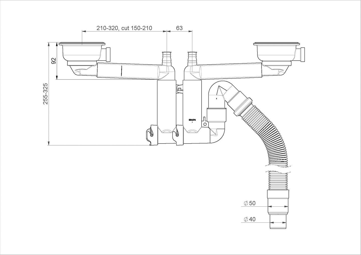 Keittiövesilukko 2-altainen koripohjaventtiili