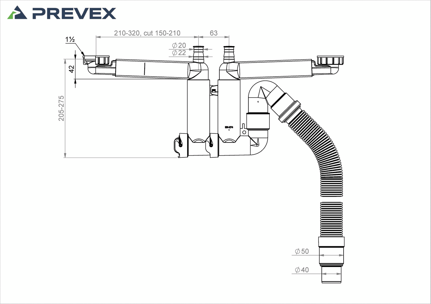 Keittiövesilukko 2-altainen 1 1/2 sk