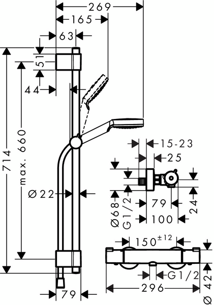 Combisetti Hansgrohe 27828400 termostaatti ja suihkusetti