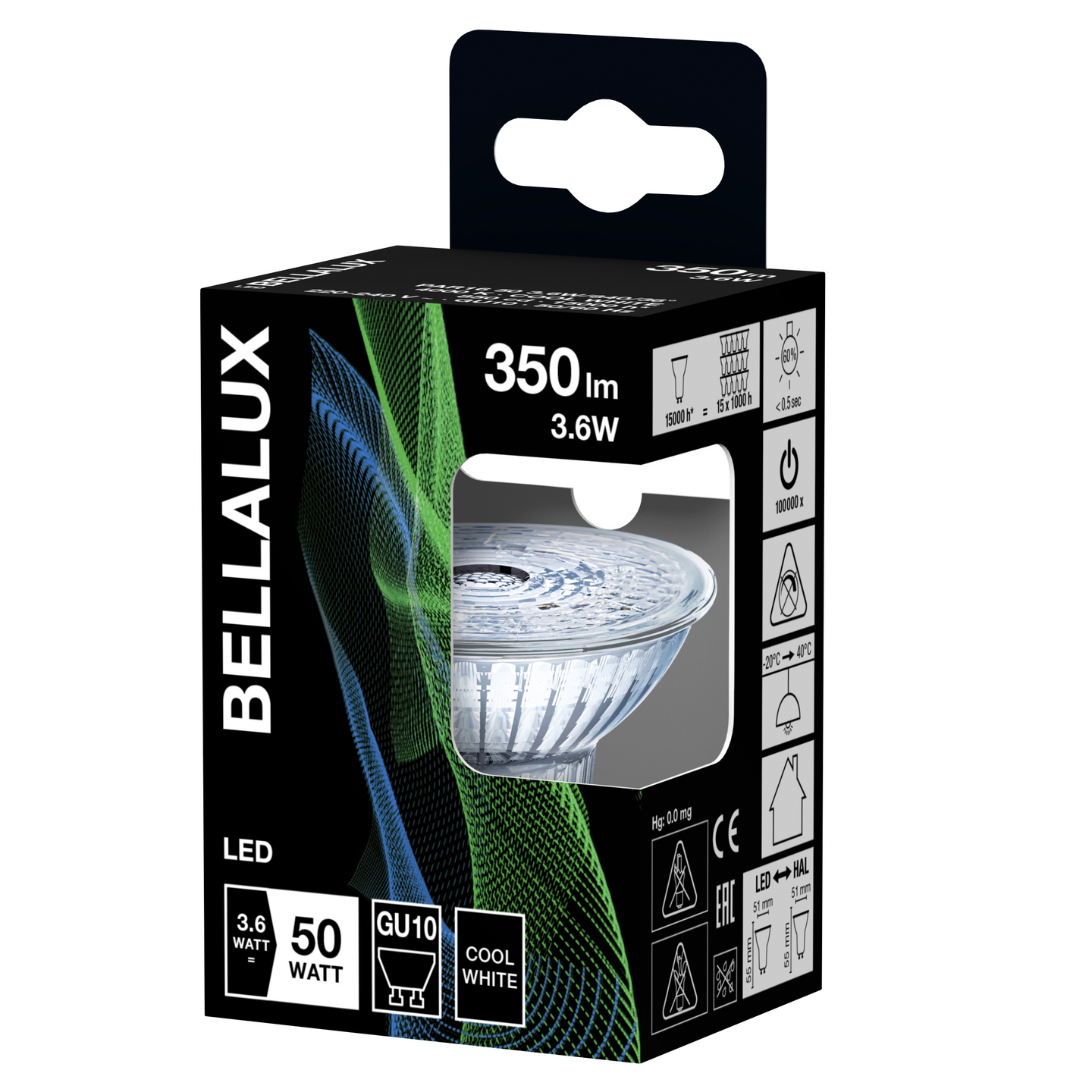 Led-lamppu Bellalux PAR16 36 astetta 350lm 840 GU10