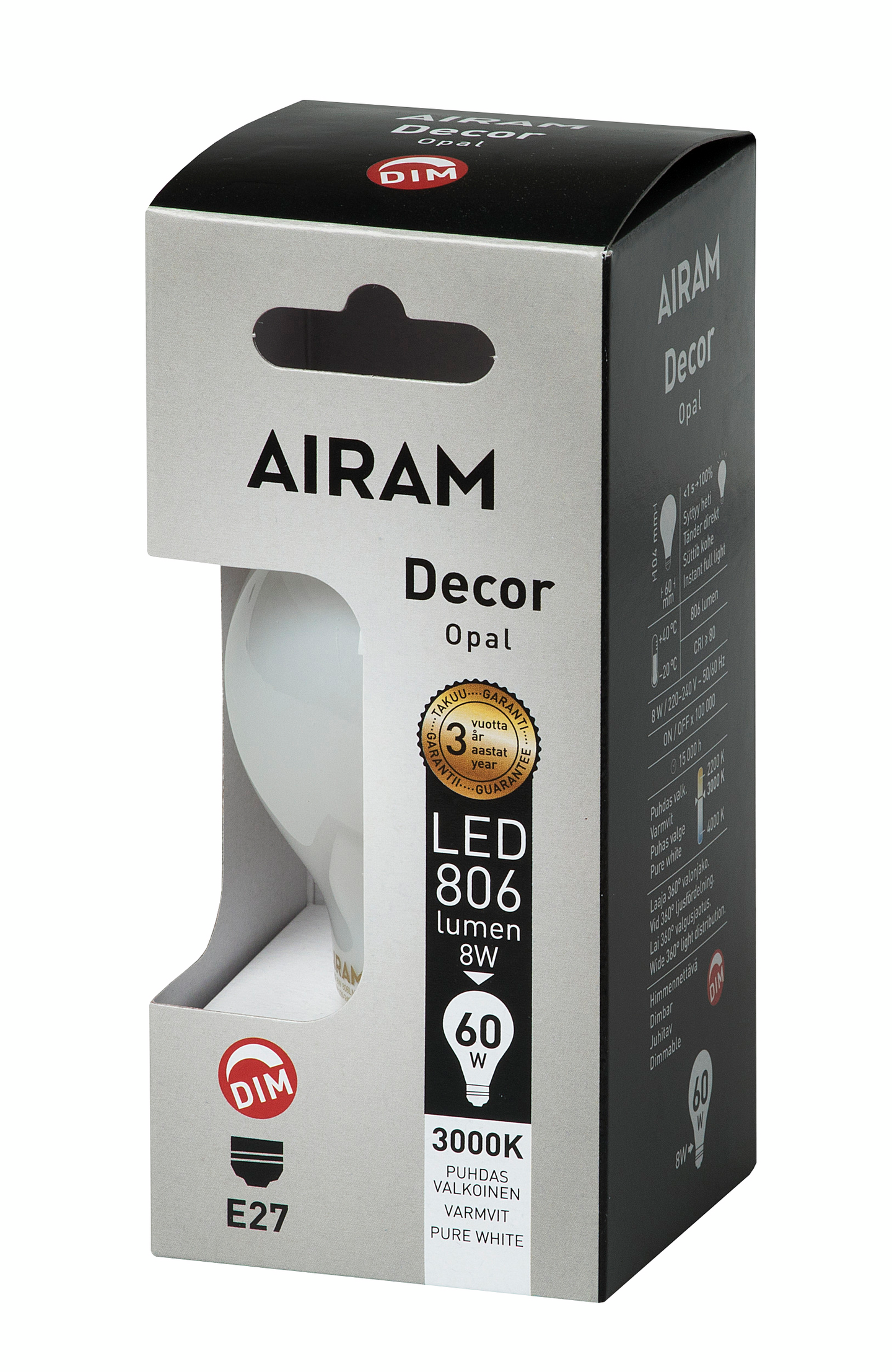 Led-lamppu Airam Decor 8W 806lm E27 himmennettävä