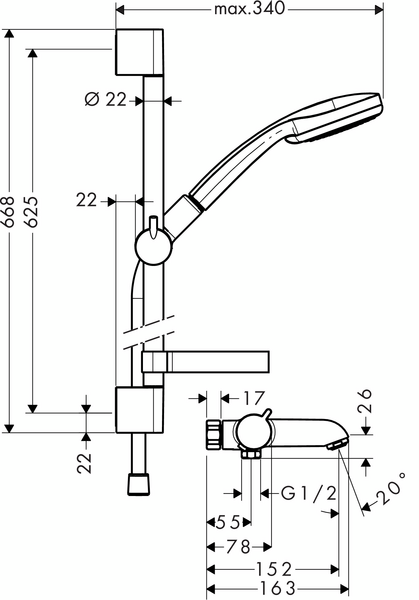 Combisetti Hansgrohe 27845000 Ecostat Croma 100 jp