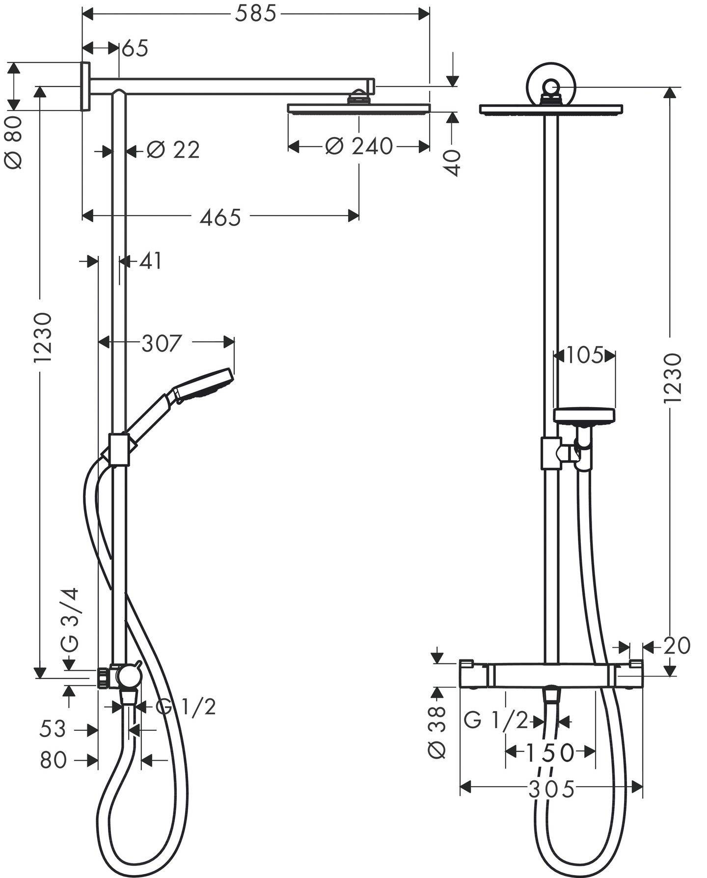 Sadesuihkuhana Hansgrohe 27847000 S240 Air 1Jet Nordic