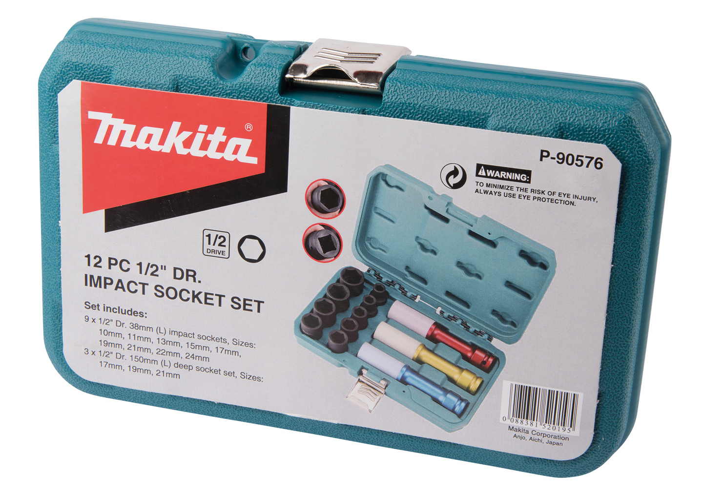 Voimahylsylajitelma Makita 1/2, 150/38mm hylsyt, koot 10-24mm