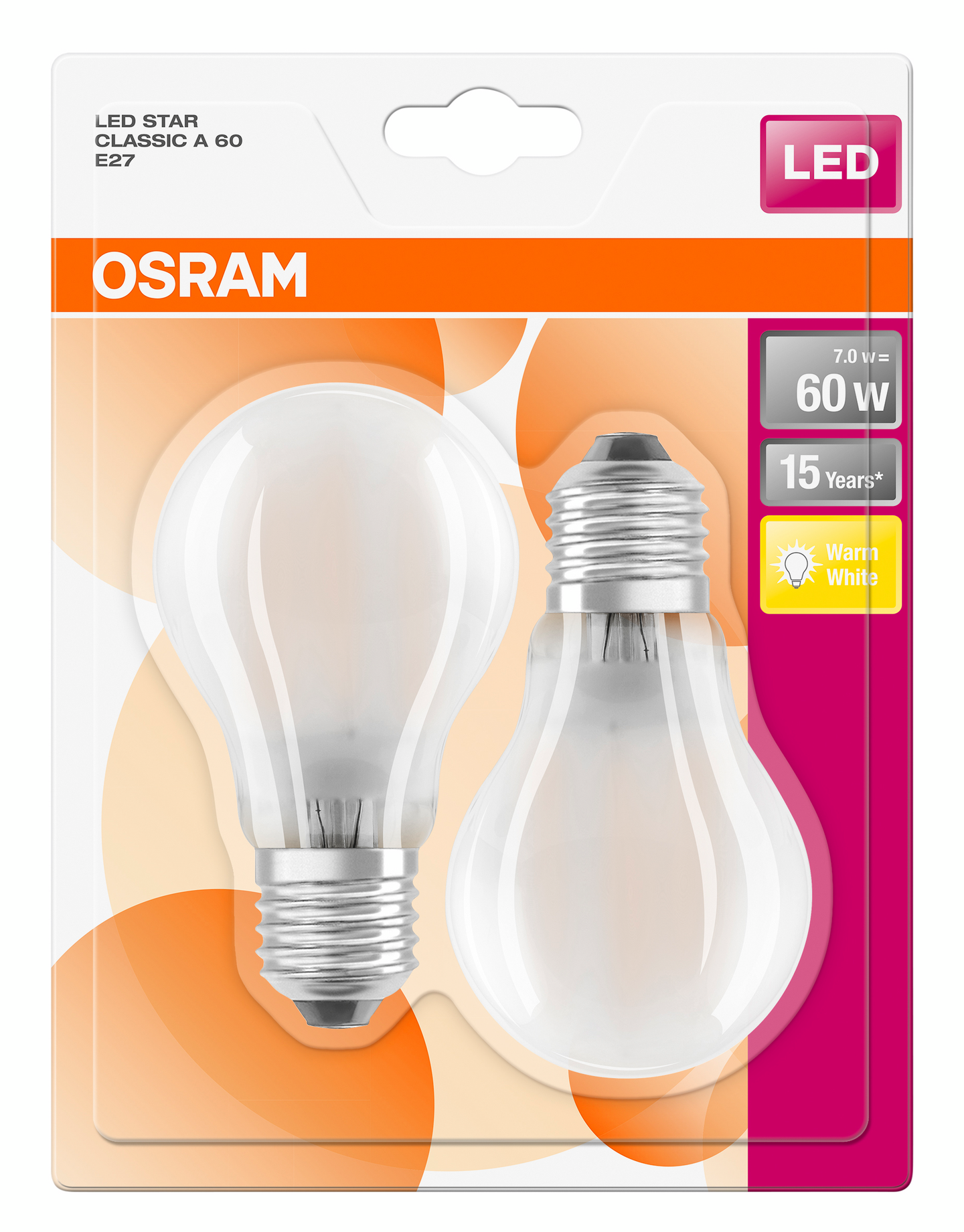Led-lamppu Osram Star A60 806lm E27 827 matta 2kpl