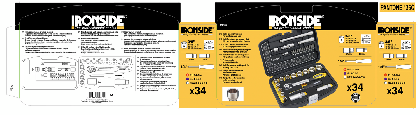 Hylsysarja Ironside 3/8in 34-osainen
