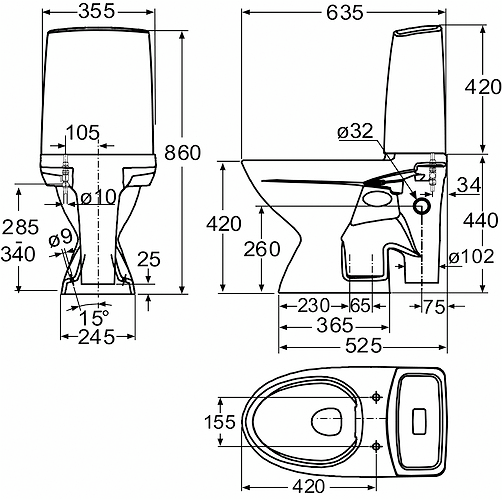 Wc-istuin IDO 3846301101 Glow ei kantta iso jalka vasen