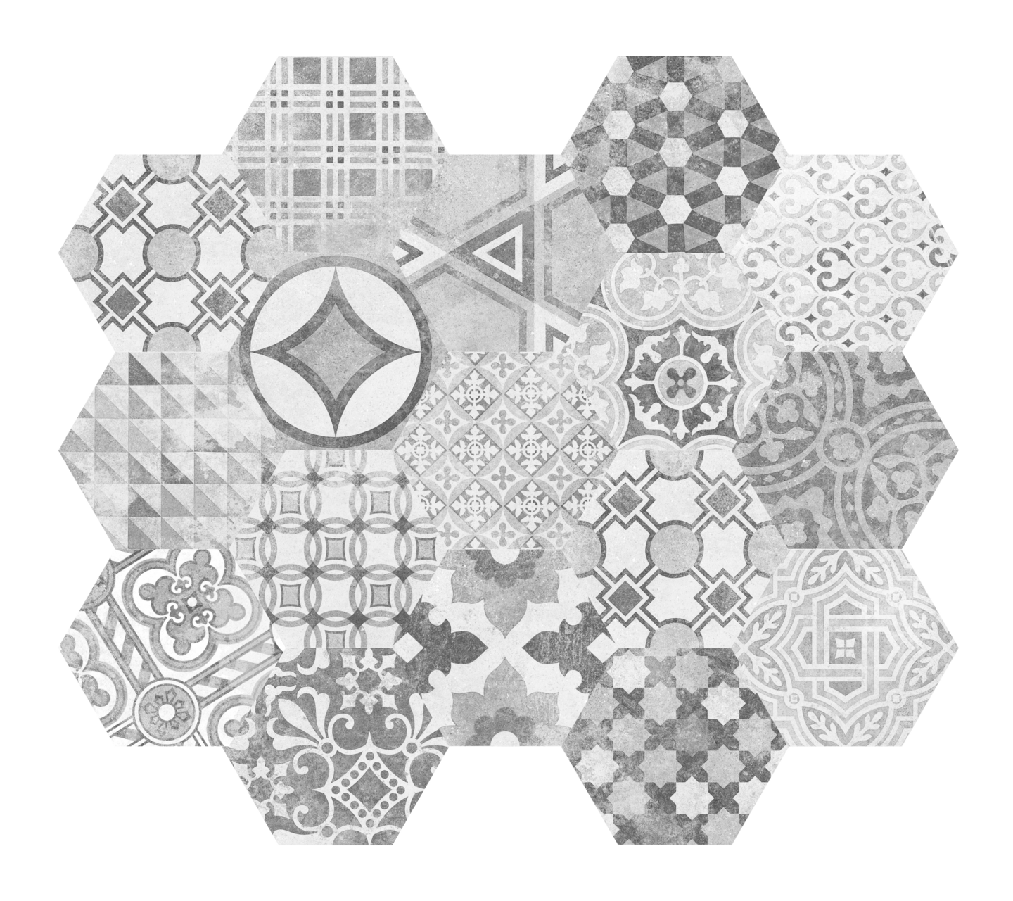 KLINKER HEXATILE 17,5X20 CEMENT GARDEN GRÅ 0,71M2