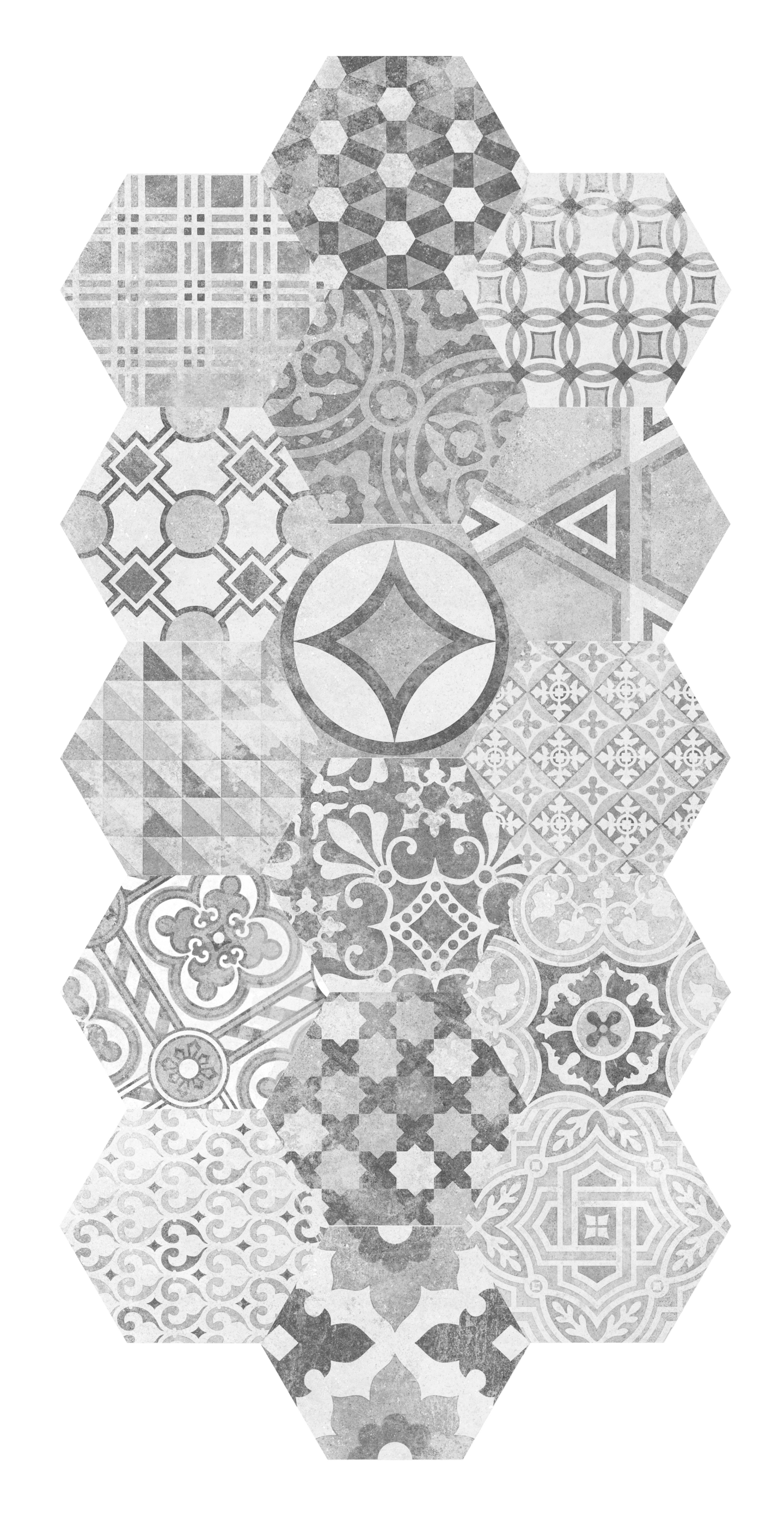 KLINKER HEXATILE 17,5X20 CEMENT GARDEN GRÅ 0,71M2