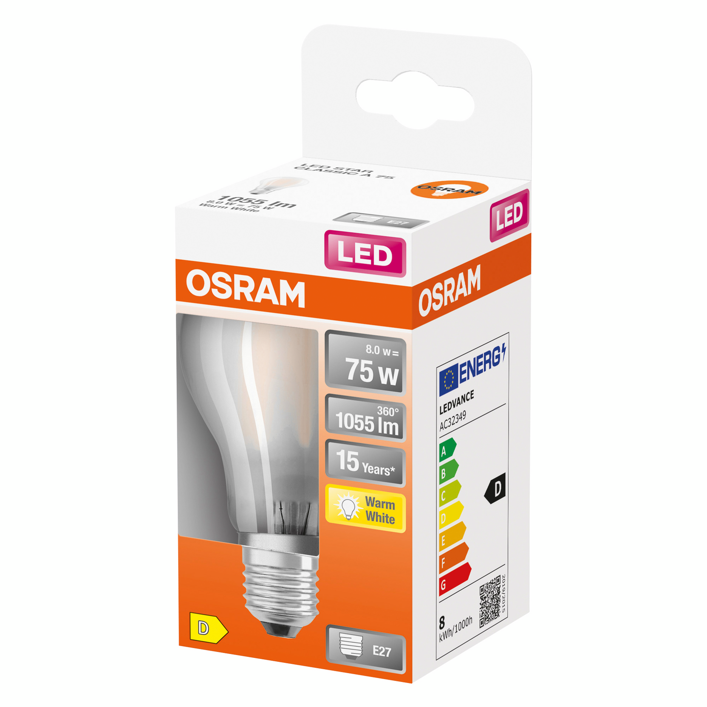 Led-vakiolamppu OSRAM Star 1055lm 827 E27 himmeä