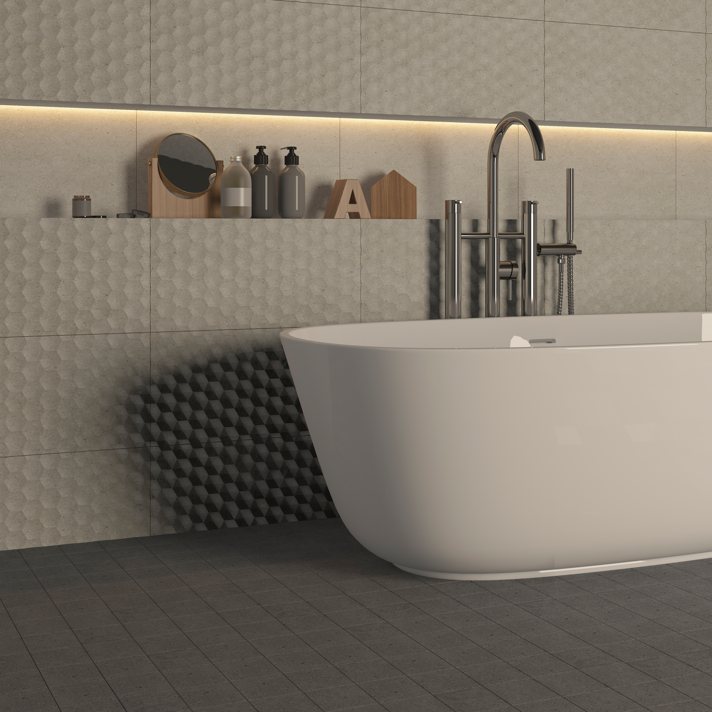 Lattialaatta Cello Uma 9,7x9,7 antrasiitti R10B PK 1,44m²