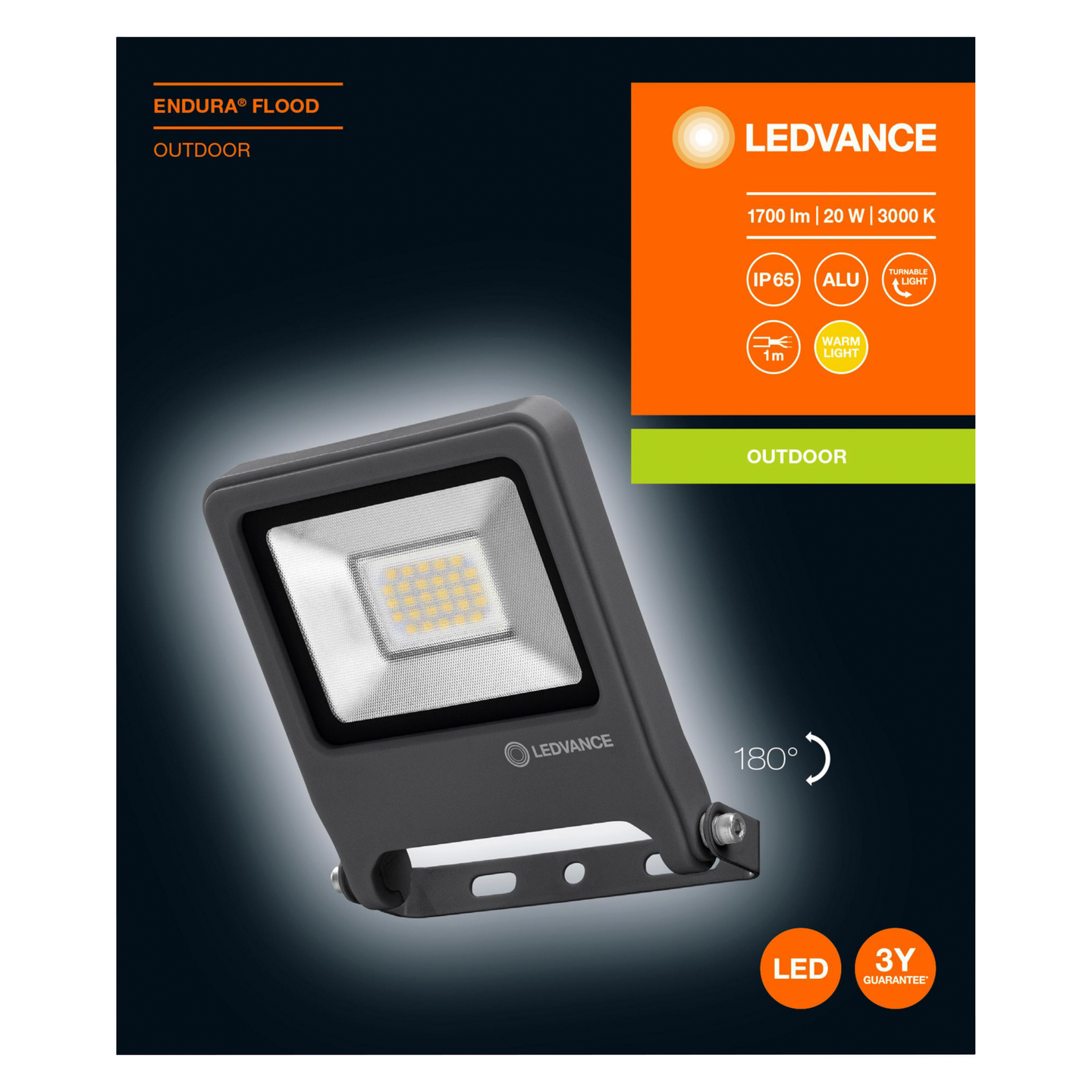 Ulkovalaisin LEDVANCE Endura Flood 1700lm 830 harmaa