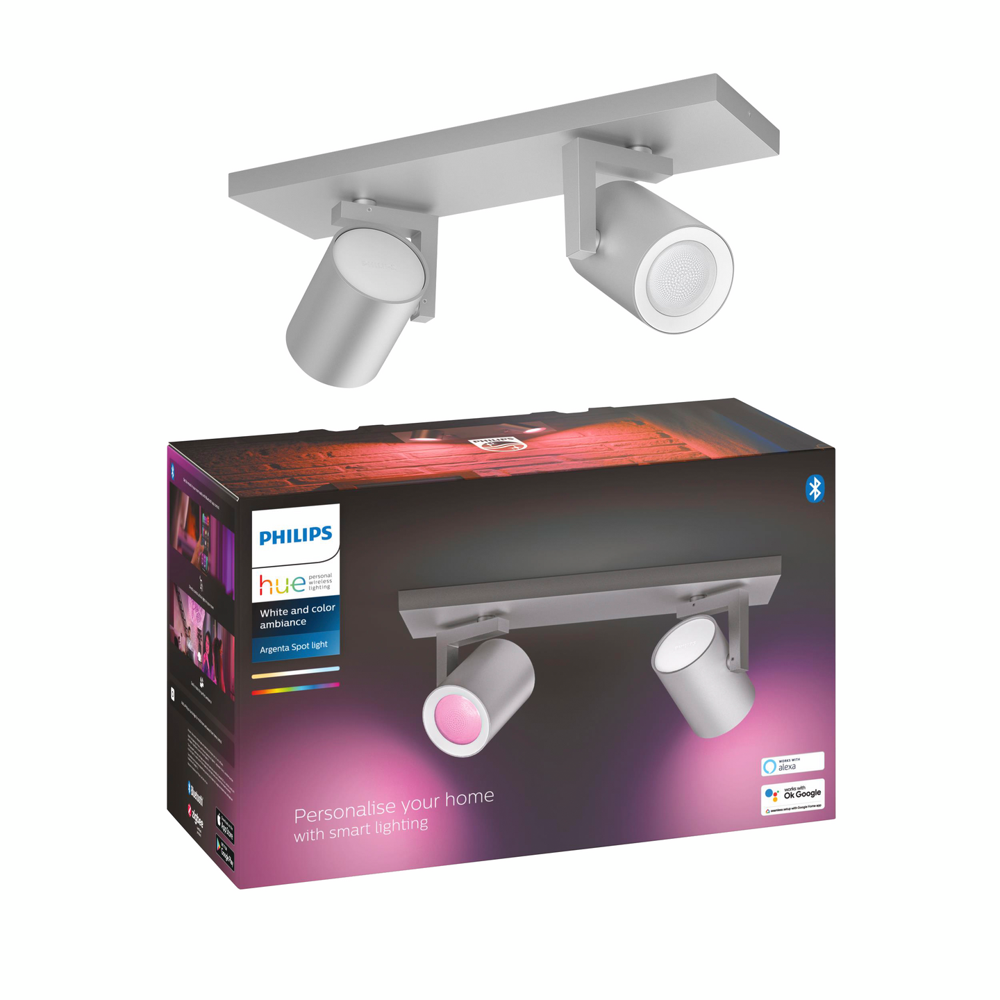 Kohdevalaisin Philips Hue Argenta 2-osainen 700lm alumiini