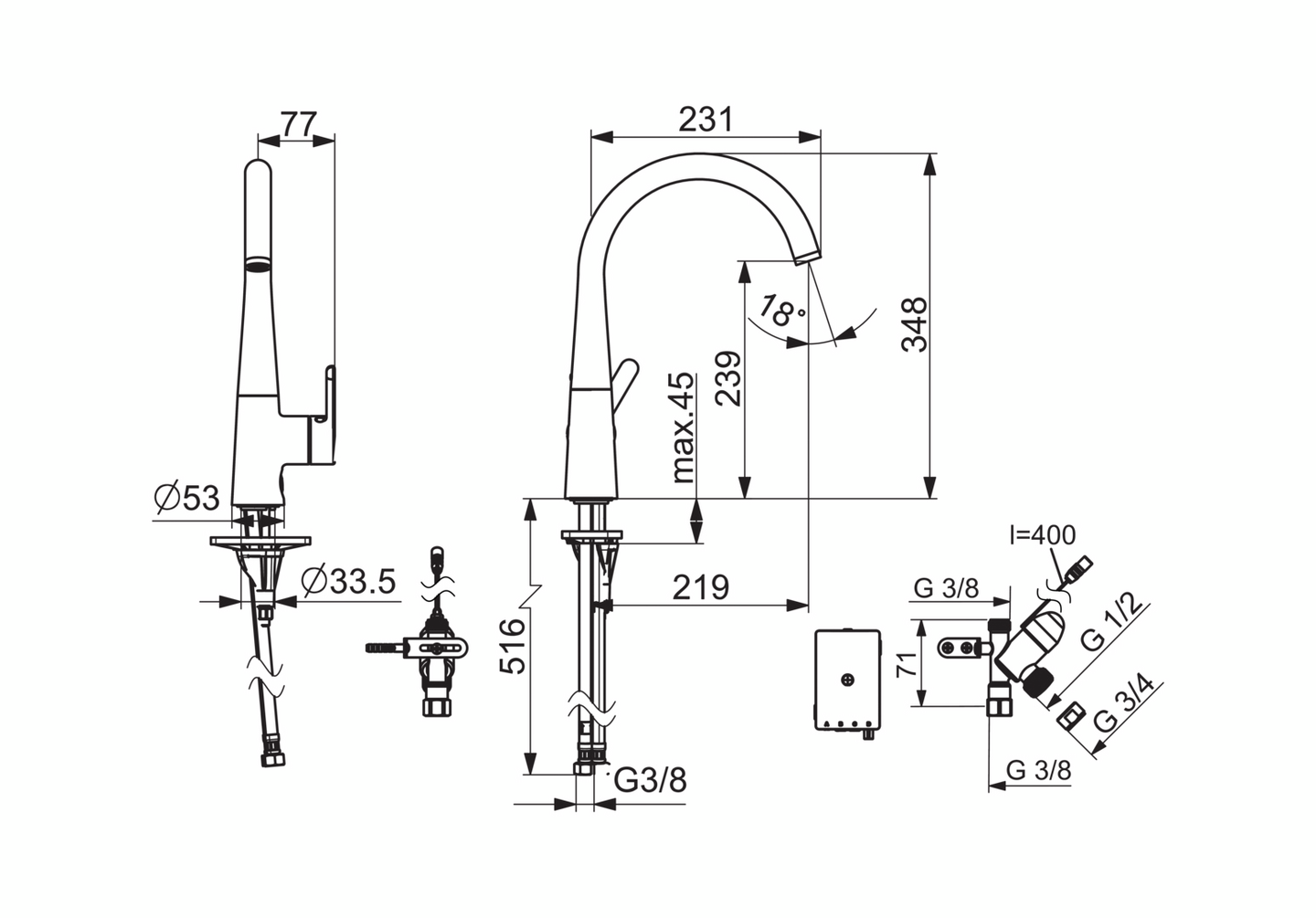 Keittiöhana Oras 3035F Inspera pesukoneventtiili