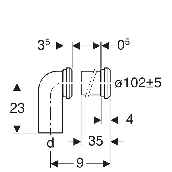 Wc-yhdyskappale Geberit 152.647.00.1 90° jatkettu halkaisija 110mm
